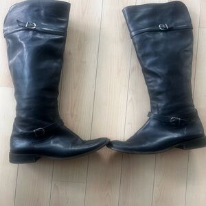 Frye Black Leather Boots with Tan Lining